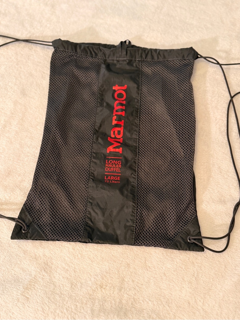 Marmot Black Drawstring Duffel Pack with Red Logo